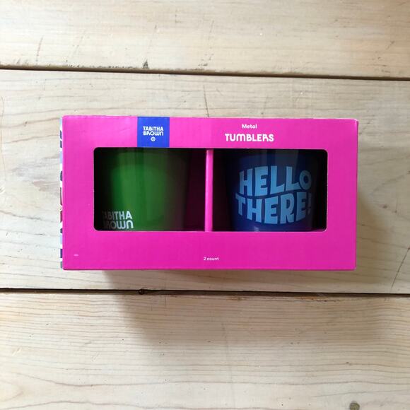 Tabitha Brown for Target NWT Metal Hello There Tumbler Set 2pc 12oz Blue Green - Picture 2 of 6